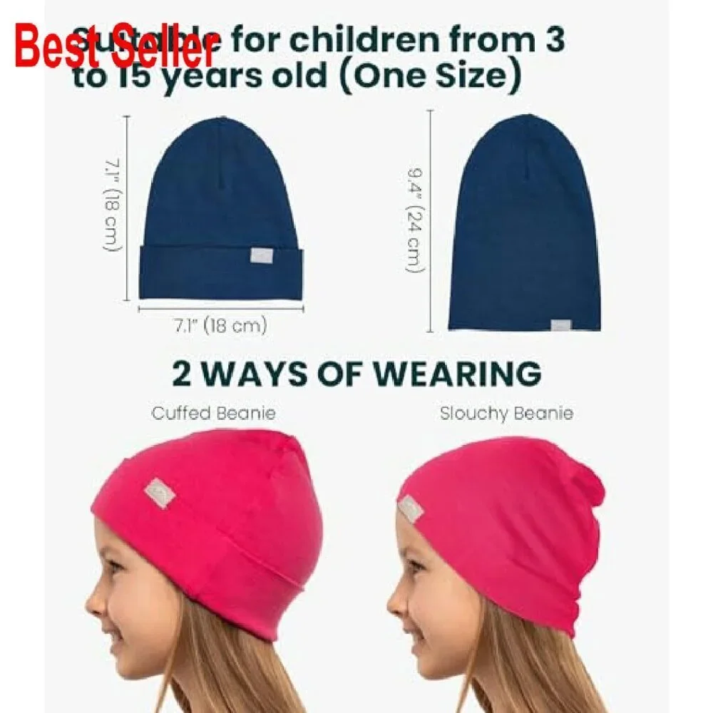Merino Wool Beanie Kids Unisex Cuff Cap Breathable Sensitive Skin Winter